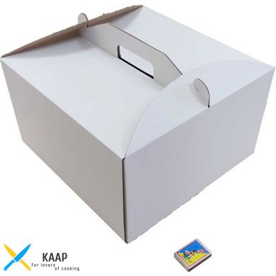 Коробка для торта с ручкой 350х350х200 мм белая картонная (бумажная)