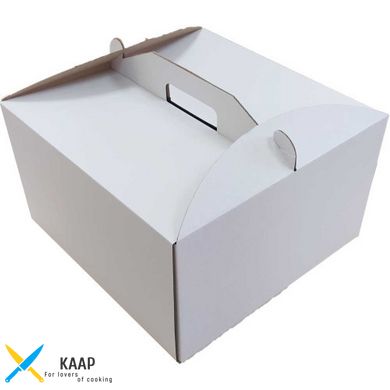 Коробка для торта с ручкой 350х350х200 мм белая картонная (бумажная)