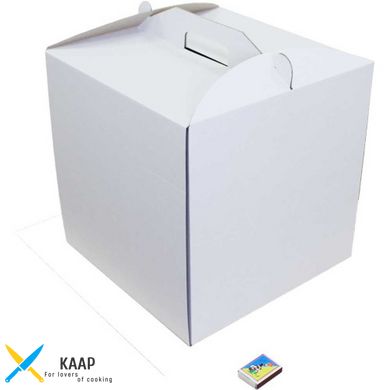 Коробка для торта с ручкой 350х350х350 мм белая картонная (бумажная)