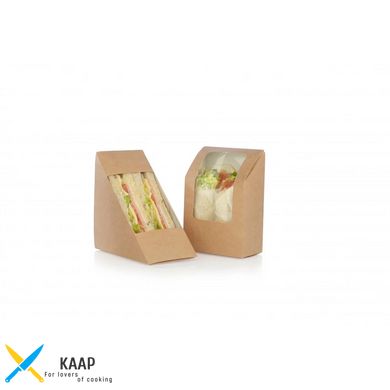 Контейнер для сендвіча паперовий з віконцем Крафт 1PE 130х130х55 мм одноразовий