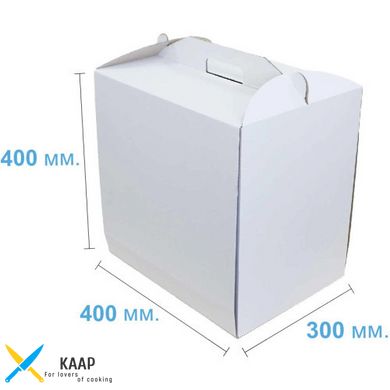 Коробка для торта с ручкой 400х300х400 мм белая картонная (бумажная)