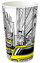 Склянка одноразова 540 мл 90х136 мм паперова з малюнком Taxi різнокольорова