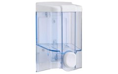 Дозатор-диспенсер жидкого мыла 500 мл., 9х9х16 см. пластиковый, прозрачный-хромовый