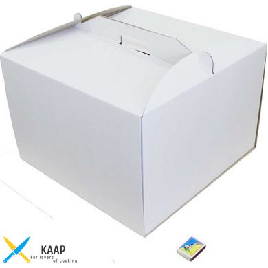 Коробка для торта с ручкой 450х450х300 мм белая картонная (бумажная)