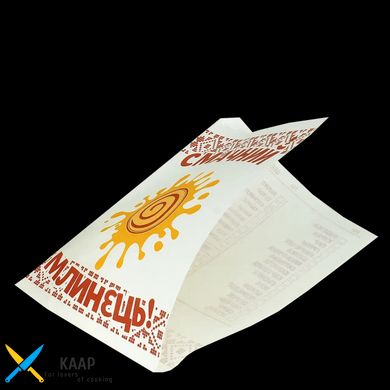 Пакет-уголок паперовий для млинців 200x140 мм 70 г/м2 500 шт/уп білий жиростійкий з рисунком/меток для начинки