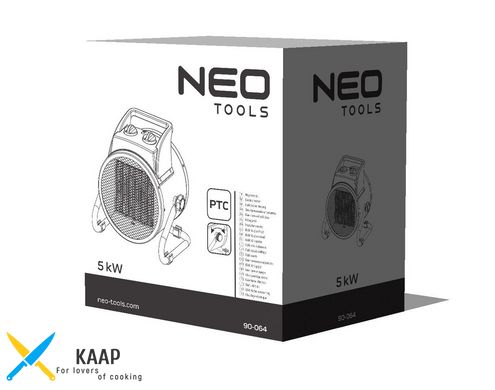 Теплова гармата електрична Neo Tools, 5 кВт, 80 м кв., 588 м куб./год, 380 В, наг.елемент — керам. (PTC)