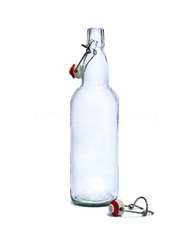 Бутылка с крышкой бугельной 1л. стеклянная, прозрачная