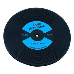 Костер под бокал 10 см. каучуковый черный с голубым LP Disk, The Bars