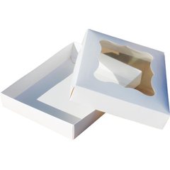 Коробка для печива, пряників, зефіру та цукерок 200х150х30 мм біла, для зефіру картонна (паперова)