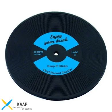 Костер под бокал 10 см. каучуковый черный с голубым LP Disk, The Bars