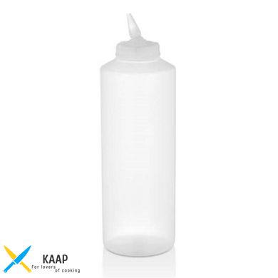 Бутылка-диспенсер для соусов 0,5 л (500 мл) прозрачный с изогнутым носиком.
