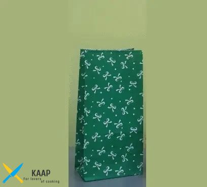 Пакет подарочный бумажный 9,5х6,5х19 см., 70 г/м2, 100 шт/уп "Бантик зеленый" без ручек.