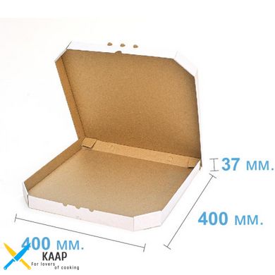 Коробка для пиццы 400х400х37 мм, белая картонная (бумажная)