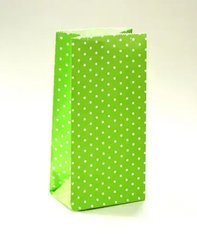 Пакет подарочный бумажный 9,5х6,5х19 см., 70 г/м2, 100 шт/уп "Горошек зеленый" без ручек, зеленый