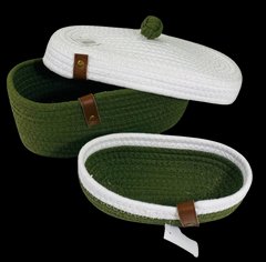 Набор корзин-хлебниц 30х15х11 см с крышкой/22х12х5 см овальные зеленные из джута "Юкон" 101-118