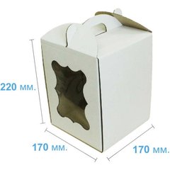 Коробка для торту з ручкою, з віконцем 170х170х220 мм біла картонна (паперова)