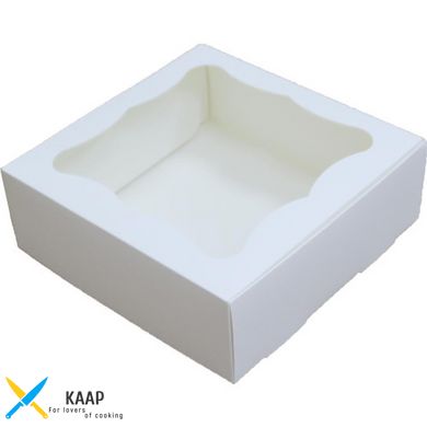 Коробка для печива, пряників, зефіру та цукерок 200х200х70 мм біла, для зефіру картонна (паперова)