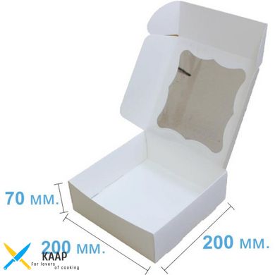 Коробка для печива, пряників, зефіру та цукерок 200х200х70 мм біла, для зефіру картонна (паперова)