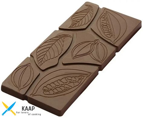 Форма для шоколадної плитки "Листя та какао боби" 118х50 мм h 5 мм, 3х2 шт. / 30 г