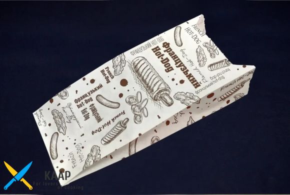Пакет для французского хот-дога 17х7, 2х3, 5 см. 40 г/м2 бумажный, с печатью 2000 шт/уп