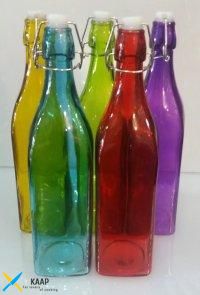 Бутылка стеклянная для жидкой продукции с бугельной пробкой разных цветов V 1000 мл (шт)