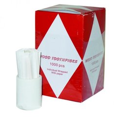 Зубочистки в индивидуальной бумажной упаковке 6,5 см. 1000 шт/уп. (21006)