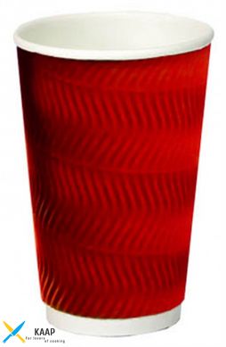 Стакан бумажный гофрированный S-волна красный 450 мл Ǿ=90 мм, h=140 мм