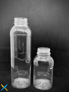 Бутылка одноразовая 330 мл с широким горлом «Квадрат» крышка 38 мм прозрачная (без крышки)