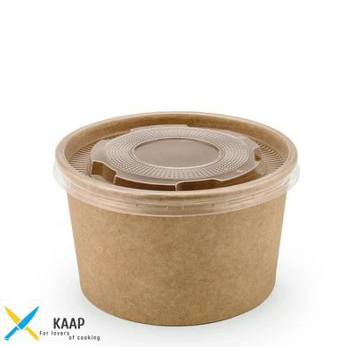Контейнер паперовий одноразовий для супу 470 мл Крафт 1PE &Oslash;=110 мм, h=68 мм (кришка окремо 010549, 010547)