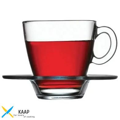 Чашка з блюдцем для кави 72 мл. скляна, прозора Aqua, Pasabahce