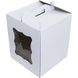 Коробка для торту з ручкою, з віконцем 250х250х300 мм біла картонна (паперова)