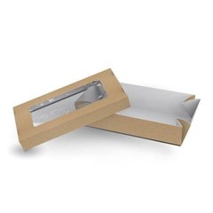 Коробка крышка-дно MIDI с окном для суши (сушибокс) Крафт