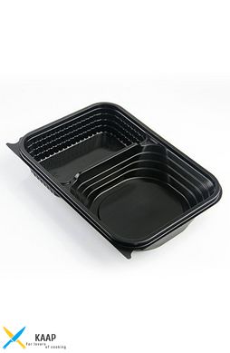 Контейнер РР для бургера і картоплі-фрі з кришкою, чорний 2-х секційний, 230х180х80 мм