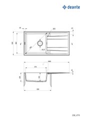 Мойка кухонная Eridan, гранит, прямоугольник, с крылом, 1000х520х203мм, чаша – 1, накладная, металлический