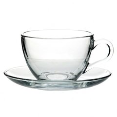 Чашка с блюдцем 215 мл. стеклянная Basic, Pasabahce 97948