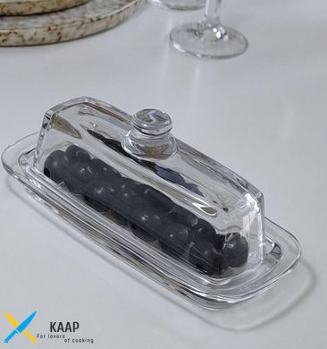 Масленка для сливочного масла стеклянная с крышкой 19х9х8 см "Жемчужина" прозрачная узкая 102-269