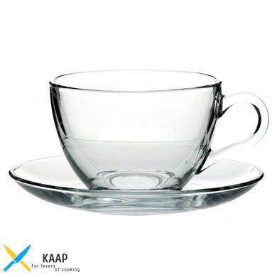 Чашка із блюдцем 215 мл. скляна Basic, Pasabahce