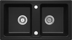 Мийка кухонна Zorba, граніт, прямокут., без крила, 780х435х180мм, чаша - 2, накладна, чорний матовий Deante