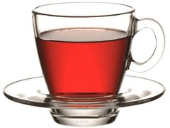 Чашка c блюдцем для чая 220 мл. стеклянная, прозрачная Aqua, Pasabahce 95040