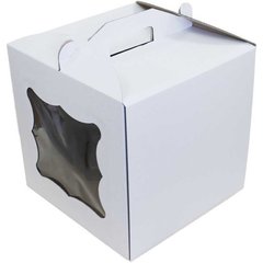 Коробка для торта с ручкой, с окошком 300х300х300 мм белая картонная (бумажная)