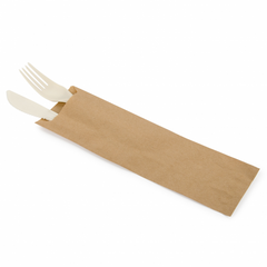 Набір столових приладів (вилка, ніж) в індивідуальній бумажній упаковці крафт еко із кукурудзяного крохмалю
