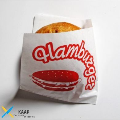 Пакет-уголок для бургера/гамбургера 150х125 мм., 40 г/м2, 2000 шт. бумажный белый крафт с печатью "Гамбургер"
