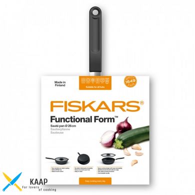 Сотейник Functional Form, 26см, 3.2л, покриття Hardtec Superior, алюм., індукція, з кришкою, чорний Fiskars