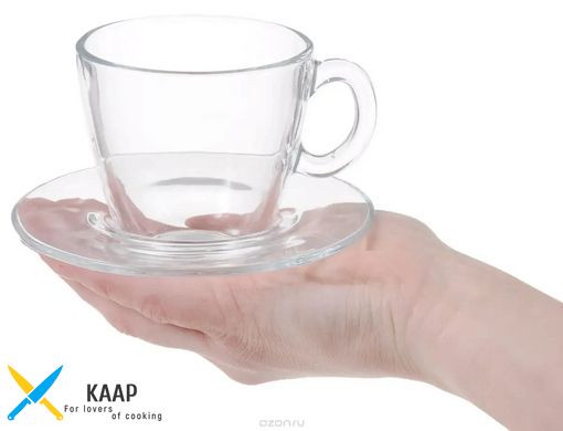 Чашка з блюдцем для чаю 220 мл. скляна, прозора Aqua, Pasabahce