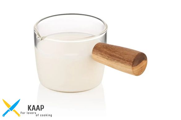 Соусник-молочник скляний із дерев'яною ручкою 100 мл 102-128