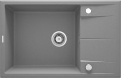 Мийка кухонна Eridan, граніт, прямокутник, з крилом, 780х500х210мм, чаша - 1, накладна, металічний сірий Deante