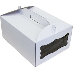 Коробка для торта с ручкой, с окошком 410х310х180 мм белая картонная (бумажная)