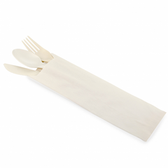 Набір столових приладів (ложка+виделка+ніж) в індивідуальній бумажній упаковці біла еко із кукурудзяного крохмалю
