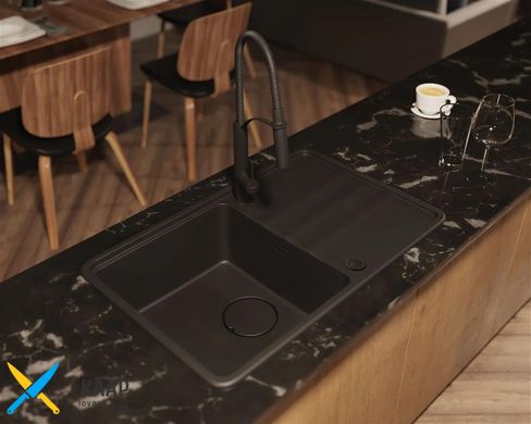 Мийка кухонна Momi, граніт, прямокутна, з крилом, 780х500х230мм, чаша - 1, врізна, чорний матовий Deante ZKM_N113