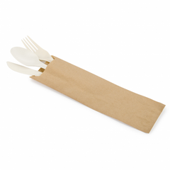 Набор столовых приборов (ложка вилка Нож) в индивидуальной бумажной упаковке крафт эко из кукурузного крахмала